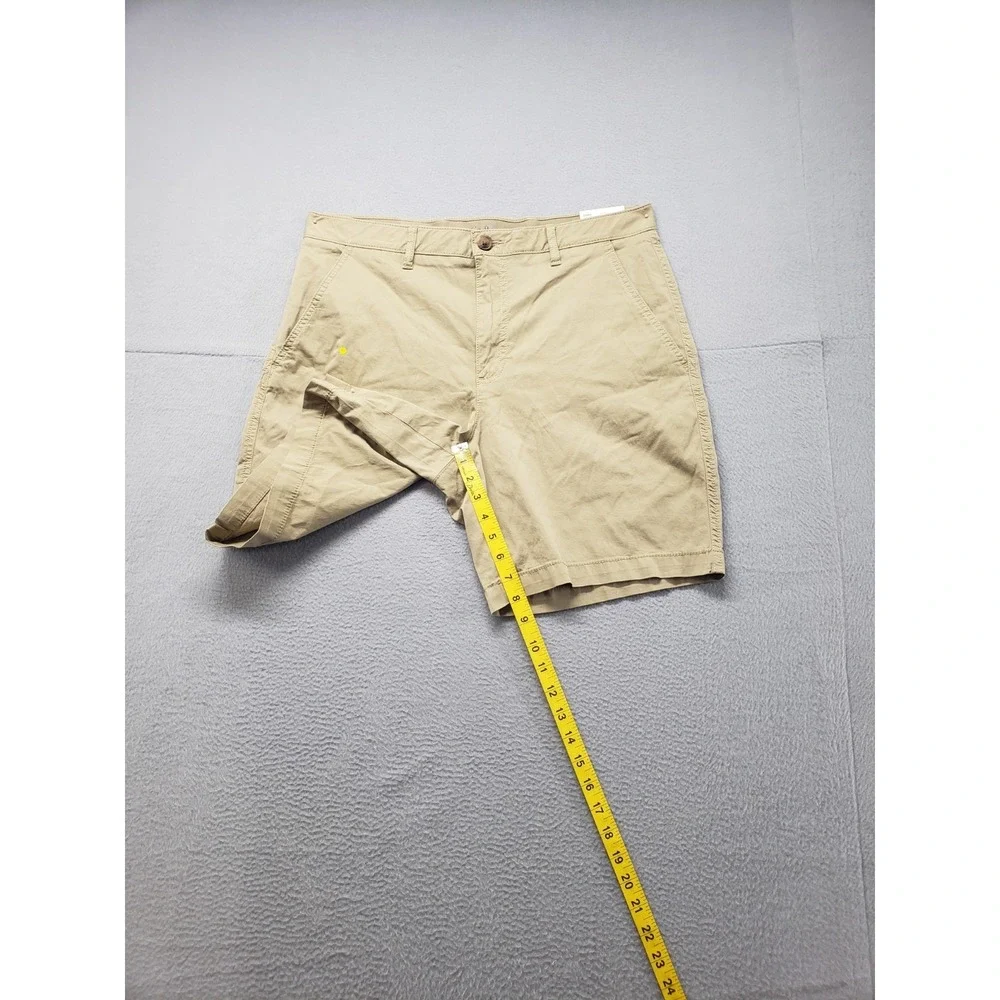Croft & Barrow Men Short 34 Beige Chino Flat Front Stretch Slash Pockets Classic